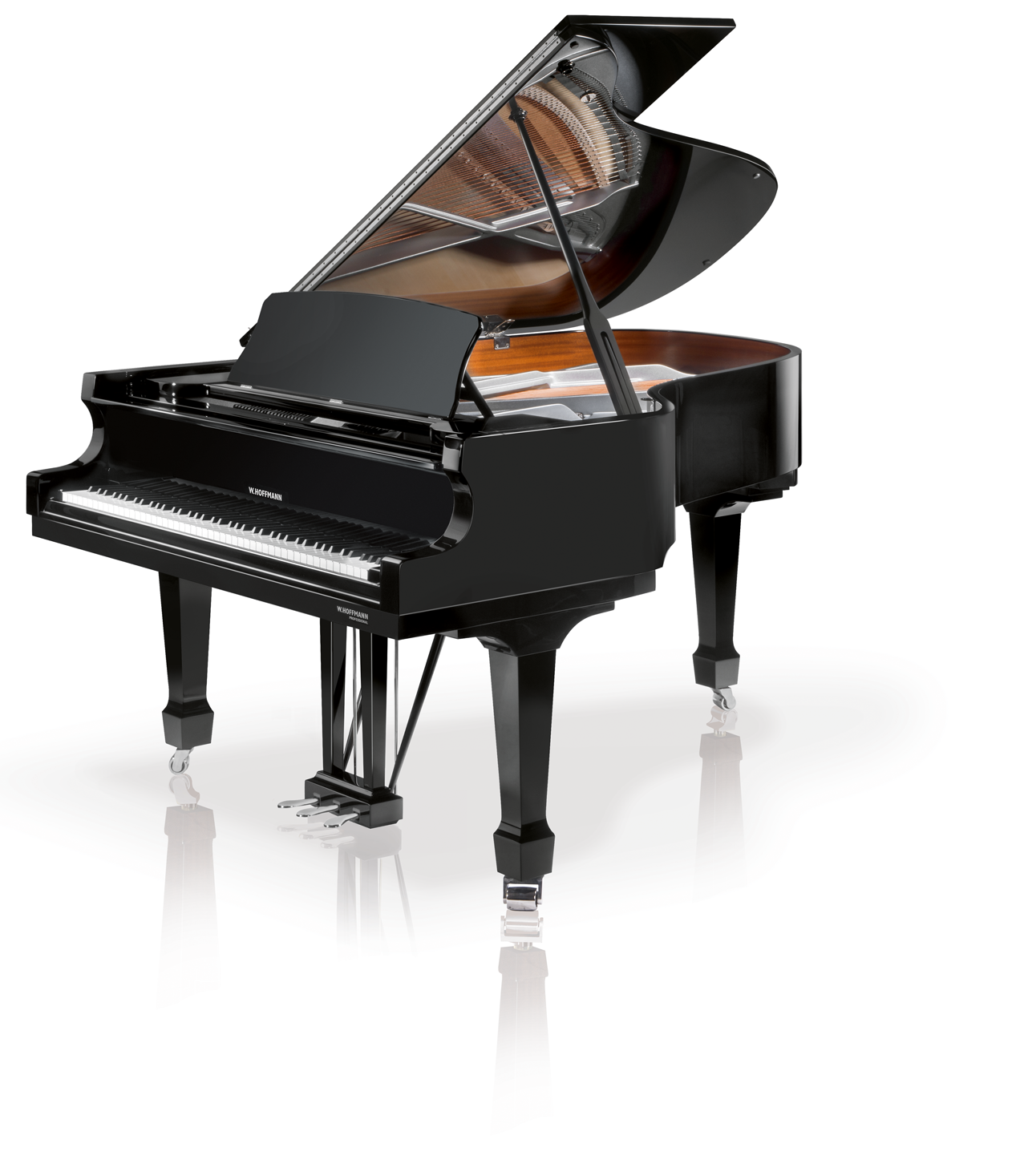 Black open grand piano W. Hoffmann Professional P 206 on white background