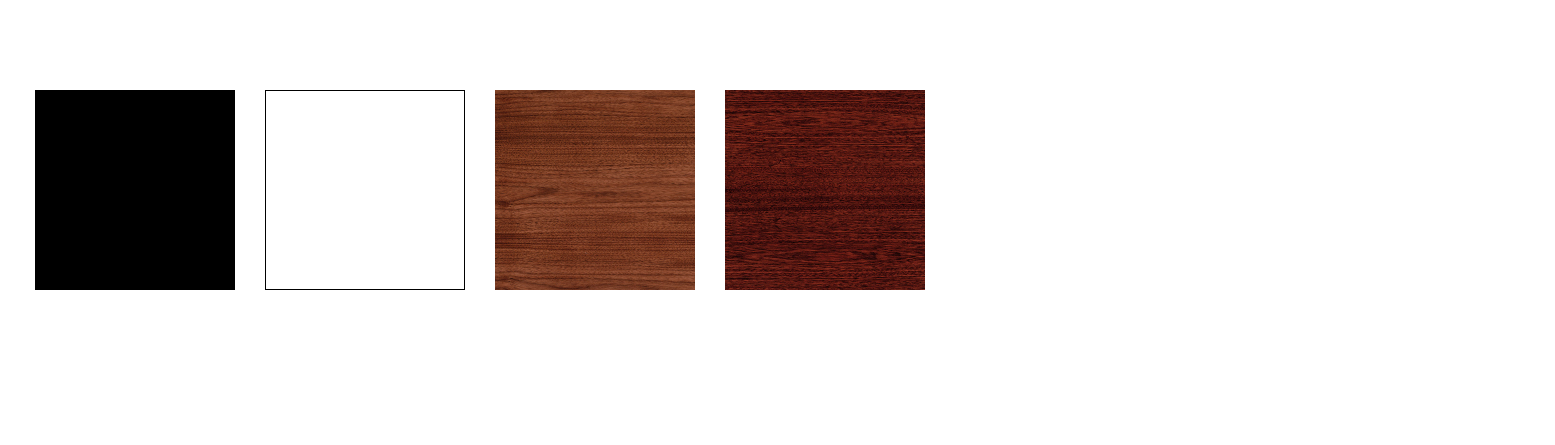 Es gibt vier Farben zur Auswahl: schwarz, weiß, nussbaum und mahagoni.